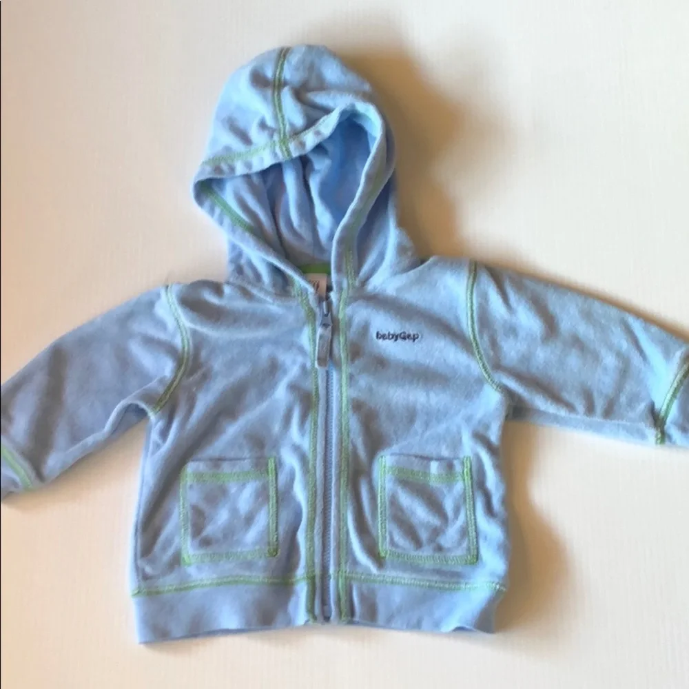 BabyGap Terrycloth Shorts and Hoodie Set Light Blue/Green/White Stripes‎ 3-6 mos